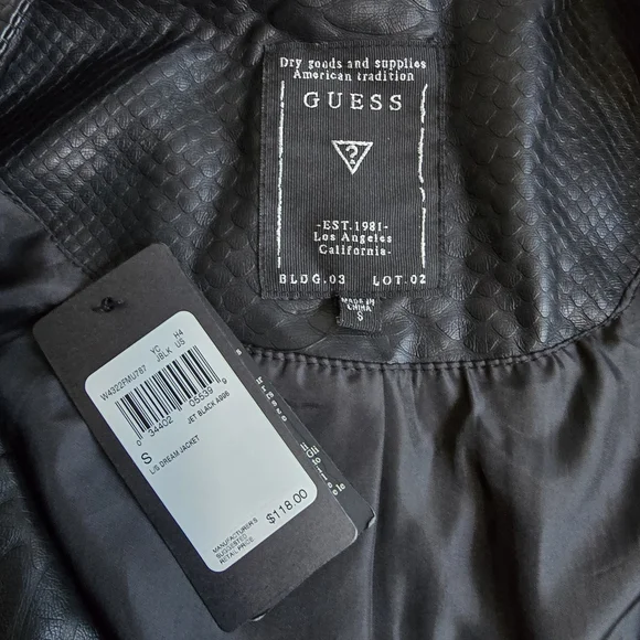 Guess Faux Leather Black Snakeskin Cropped Jacket Moto Style - Picture 7 of 10